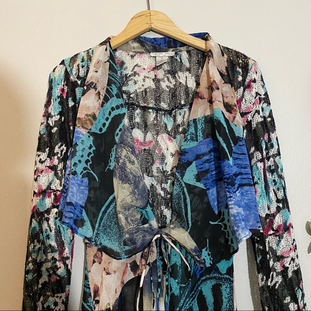 Stunning Designer Alberto Makali Mixed Print Kimono Tie Top